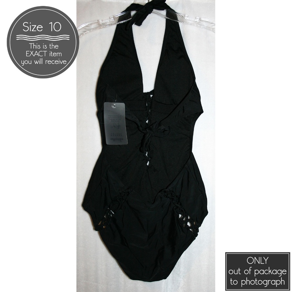 NWT Ashley Graham Sexy Lace-Up Halter Swimsuit - Picture 4 of 7